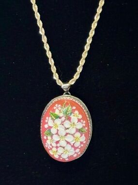 Toshikane hand painted oval pendant/brooch signed